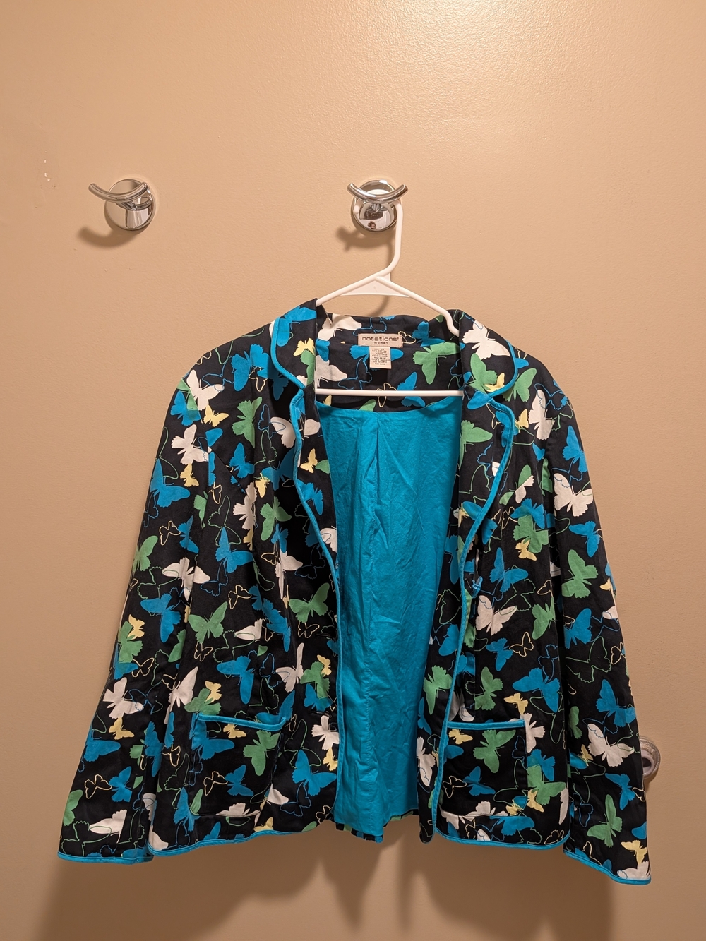 Woman's Butterfly Print Jacket - Blue/Green. Size 1X.